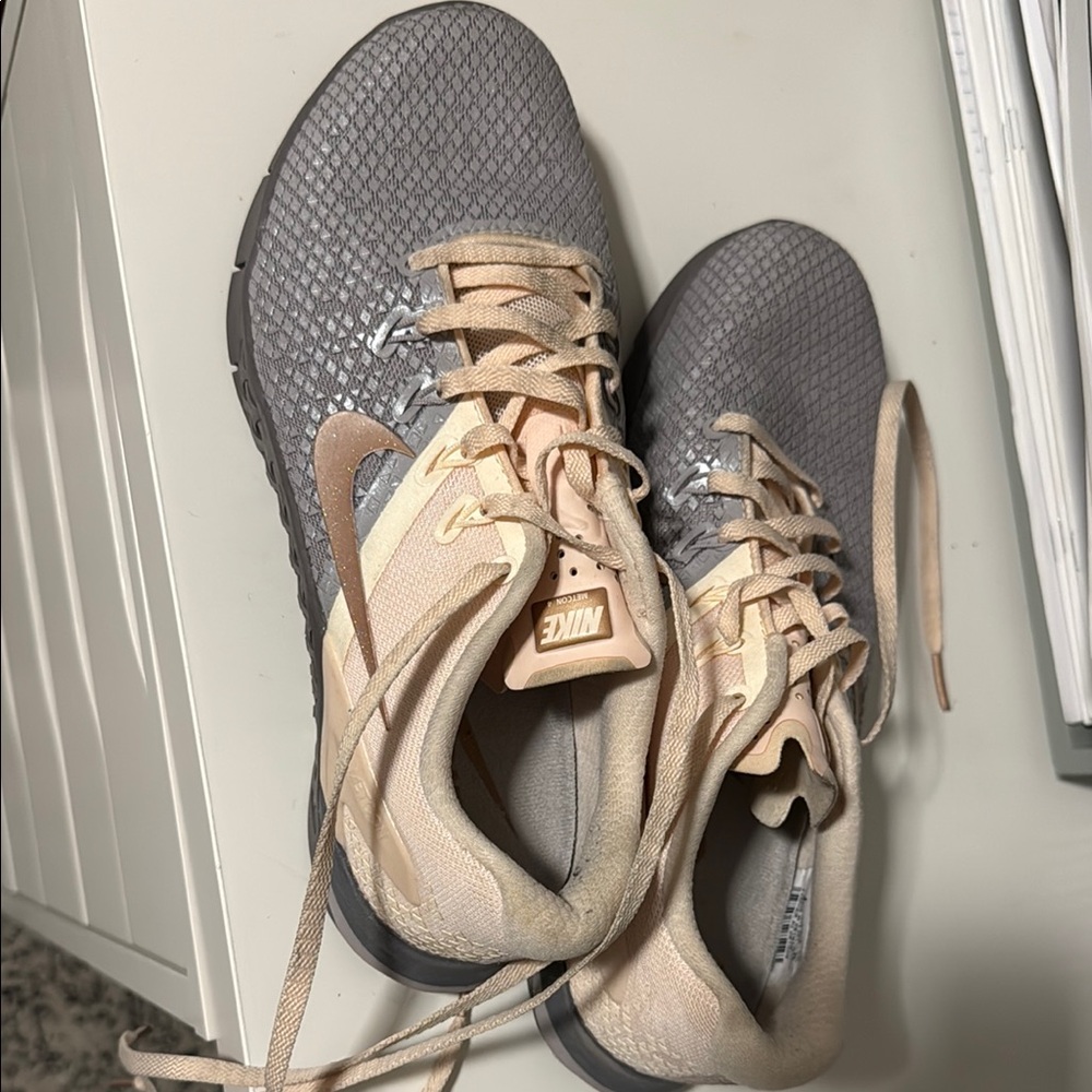 Nike Gray Pink Cream Metcon 4 womens  with Breathable Mesh Gym Lifting Workout
